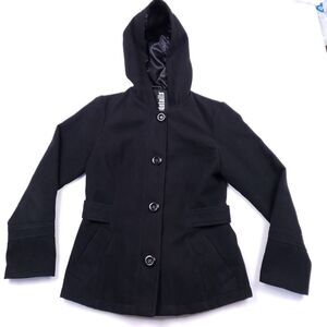 Details Intl Women's Black Hooded Coat Size S Button Down Lined Casual‎ Jacket